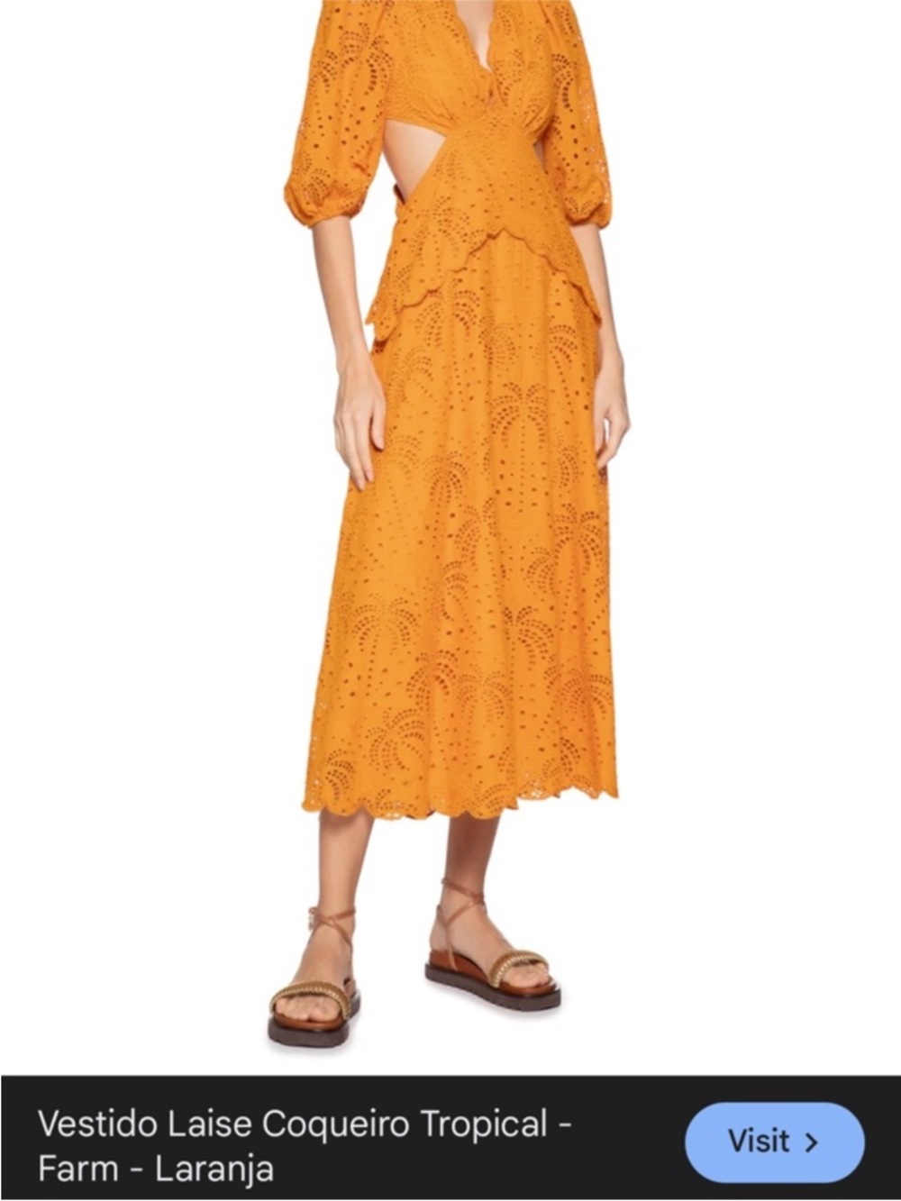 FARM Rio Mustard Yellow Eyelet Midi Dress with Cutout Waist - Picture 2 of 6